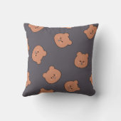 Cute Brown Teddy Bear Face Pattern Dark Blue クッション (裏面)