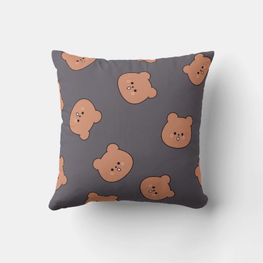 Cute Brown Teddy Bear Face Pattern Dark Blue クッション (裏面)