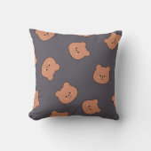 Cute Brown Teddy Bear Face Pattern Dark Blue クッション (正面)