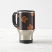 Cute Brown Teddy Bear Face Pattern Dark Blue トラベルマグ (正面左)