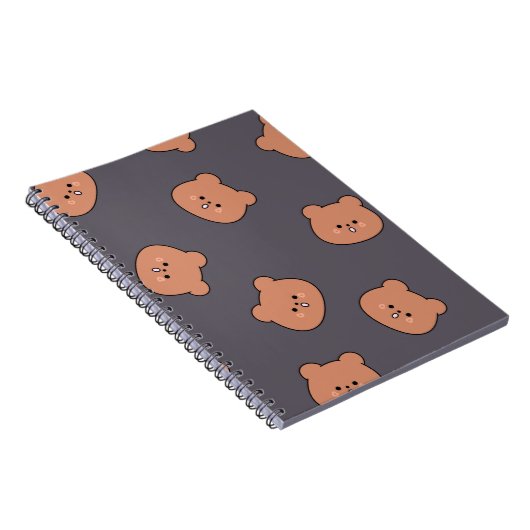 Cute Brown Teddy Bear Face Pattern Dark Blue ノートブック (右側)