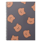 Cute Brown Teddy Bear Face Pattern Dark Blue ノートブック (正面)