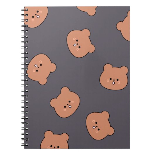 Cute Brown Teddy Bear Face Pattern Dark Blue ノートブック (正面)