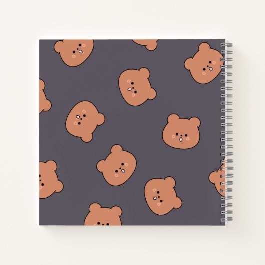 Cute Brown Teddy Bear Face Pattern Dark Blue ノートブック (裏面)