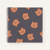 Cute Brown Teddy Bear Face Pattern Dark Blue ノートブック (正面)