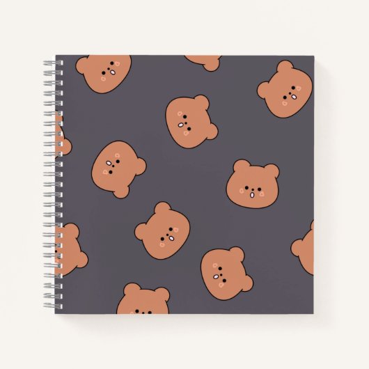 Cute Brown Teddy Bear Face Pattern Dark Blue ノートブック (正面)