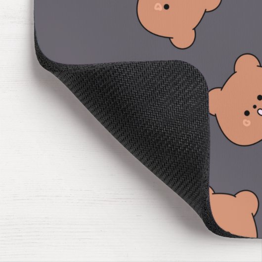 Cute Brown Teddy Bear Face Pattern Dark Blue マウスパッド (コーナー)