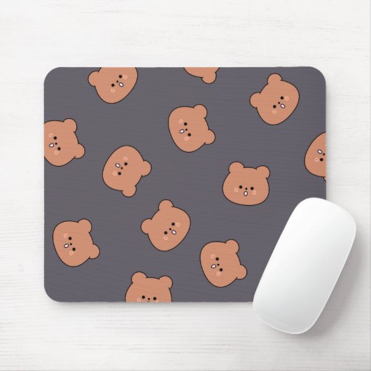 Cute Brown Teddy Bear Face Pattern Dark Blue マウスパッド (マウス)