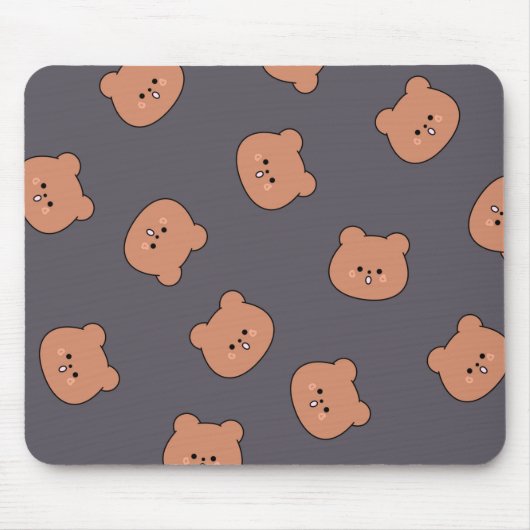 Cute Brown Teddy Bear Face Pattern Dark Blue マウスパッド (正面)