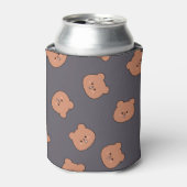 Cute Brown Teddy Bear Face Pattern Dark Blue 缶クーラー (缶正面)