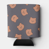 Cute Brown Teddy Bear Face Pattern Dark Blue 缶クーラー (裏面)
