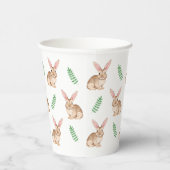 Cute Brown Watercolor Bunny And Greenery Pattern 紙コップ (右)