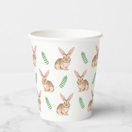 Cute Brown Watercolor Bunny And Greenery Pattern 紙コップ