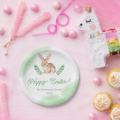 Cute Brown Watercolor Bunny With Greenery Easter ペーパープレート (パーティー)
