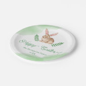 Cute Brown Watercolor Bunny With Greenery Easter ペーパープレート (アングル)