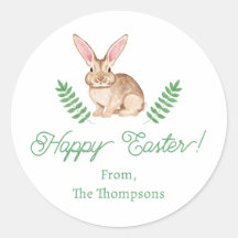 Cute Brown Watercolor Easter Bunny With Greenery