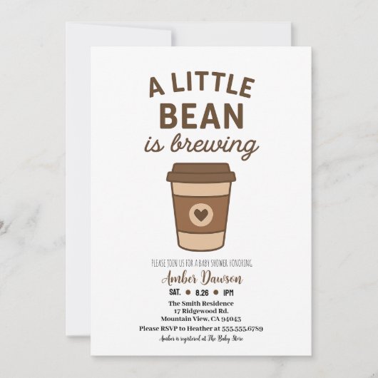 Cute Brown & White Neutral Coffee Bean Baby Shower 案内状 (正面)