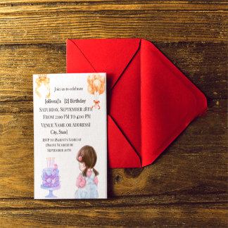 Cute Brunette Girl Personalized Birthday Card for  サンキューカード