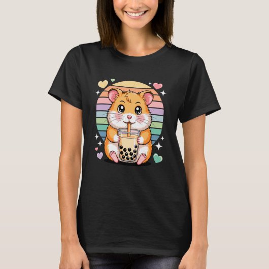 Cute Bubble Tea Hamster Kawaii Pastel Rainbow Love Tシャツ (正面)