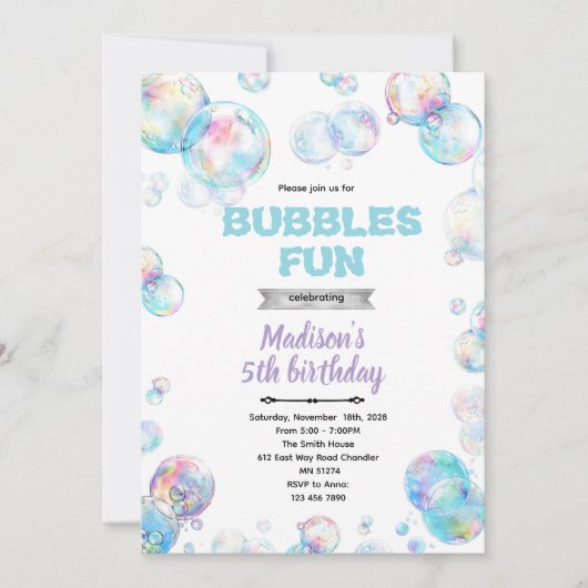 Cute bubble theme party invitation 招待状 (正面)