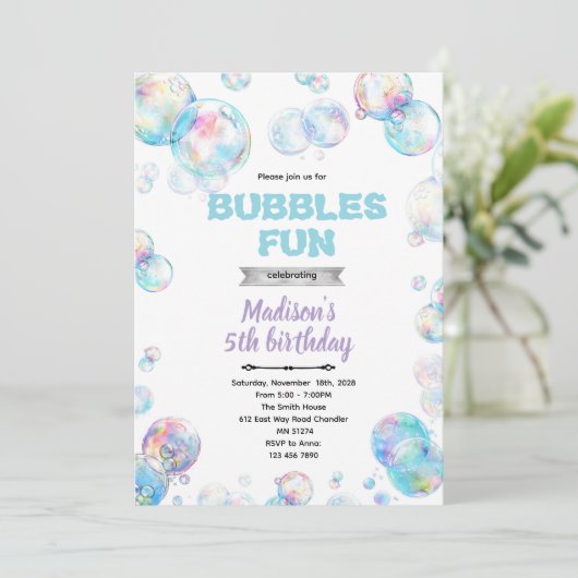 Cute bubble theme party invitation 招待状 (スタンド正面)