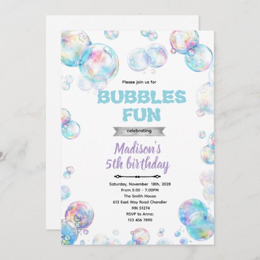Cute bubble theme party invitation 招待状 (正面/裏面)