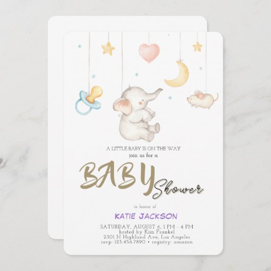 Cute Budget Baby Shower 招待状 (正面/裏面)