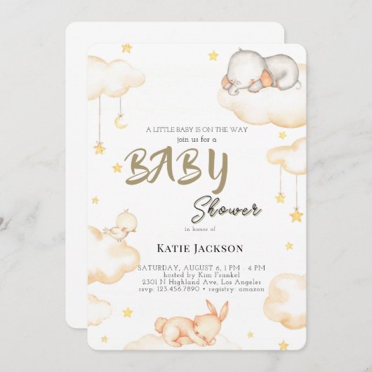 Cute Budget Baby Shower 招待状 (正面/裏面)