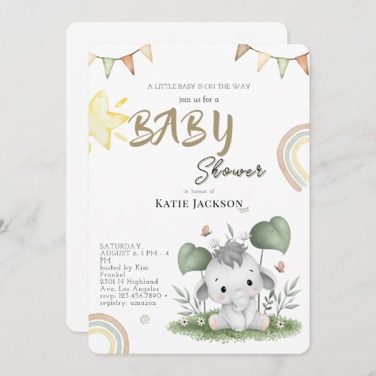 Cute Budget Baby Shower 招待状 (正面/裏面)