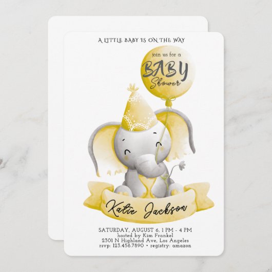 Cute Budget Baby Shower 招待状 (正面/裏面)