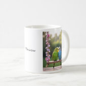 Cute Budgie Couple Snuggling Customized Name コーヒーマグカップ (正面右)