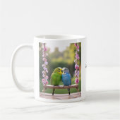 Cute Budgie Couple Snuggling Customized Name コーヒーマグカップ (左)