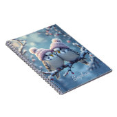 Cute budgies with bobble hats on a branch ノートブック (右側)