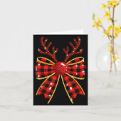Cute Buffalo Plaid Coquette Bow Reindeer Christmas カード (黄色い花)