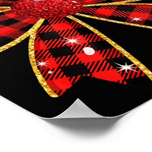 Cute Buffalo Plaid Coquette Bow Reindeer Christmas ポスター (角)