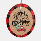 Cute Buffalo Plaid Truck Christmas Ornament セラミックオーナメント (左)