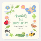 Cute Bug Ladybug Buttefly Kids 1st Birthday  スクエアシール (正面)