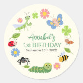Cute Bug Ladybug Buttefly Kids 1st Birthday  ラウンドシール (正面)