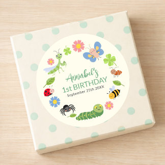 Cute Bug Ladybug Buttefly Kids 1st Birthday  ラウンドシール