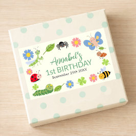 Cute Bug Ladybug Buttefly Kids 1st Birthday  長方形シール