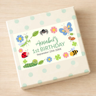 Cute Bug Ladybug Buttefly Kids 1st Birthday  長方形シール