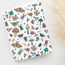 Cute Bugs and Mushrooms Night Forest Pattern Blank