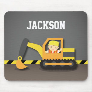 Cute Builder Boy In Construction Excavator   マウスパッド