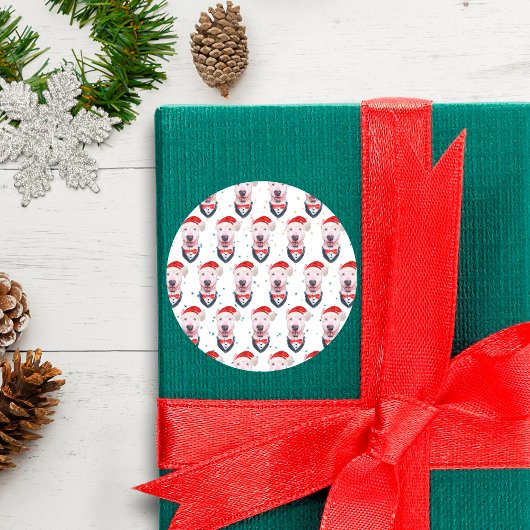 Cute Bull Terrier Dog Christmas Pattern ラウンドシール