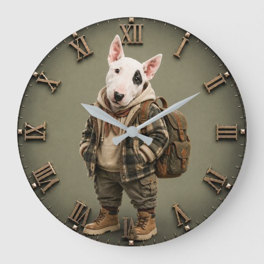 Cute Bull Terrier Puppy ラージ壁時計 (正面)