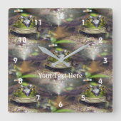 Cute Bullfrog Face Nature Pattern スクエア壁時計 (正面)