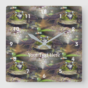 Cute Bullfrog Face Nature Pattern スクエア壁時計
