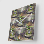 Cute Bullfrog Face Nature Pattern スクエア壁時計 (傾斜)