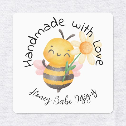 Cute Bumble Bee Handmade with Love Personalized ラベル (デザイン2)