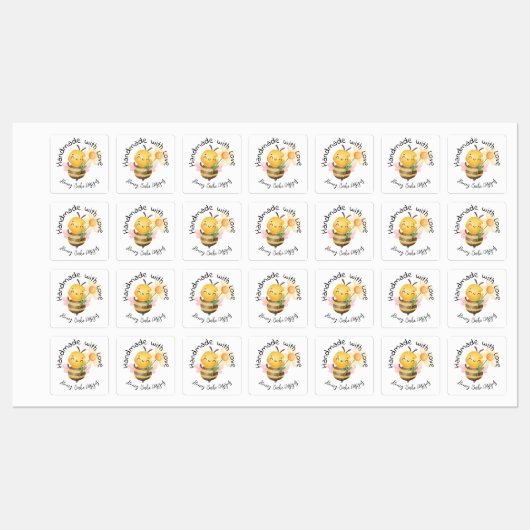 Cute Bumble Bee Handmade with Love Personalized ラベル (シート)